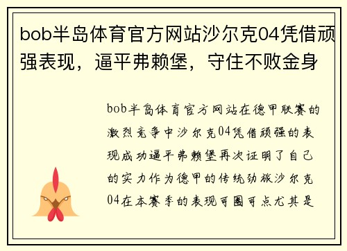 bob半岛体育官方网站沙尔克04凭借顽强表现，逼平弗赖堡，守住不败金身！